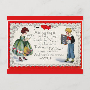 Retro Children's Valentine Red Feiertagspostkarte