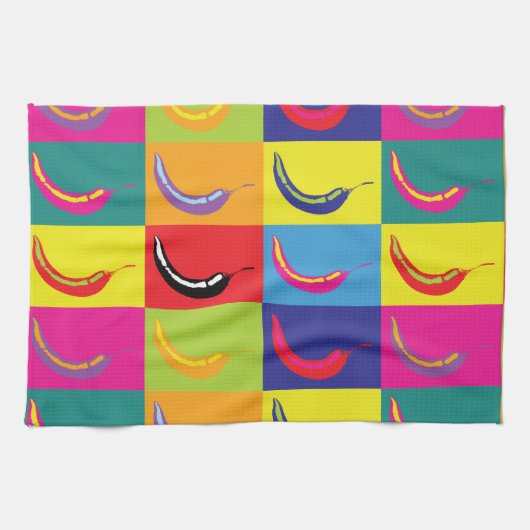 Retro Chili Pepper Pop Kunst, Dichtung, Mexiko Küc Geschirrtuch (Horizontal)