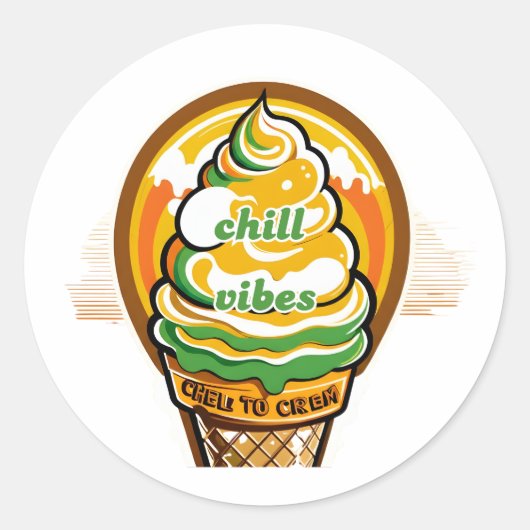 Retro Chill Vibes Ice Cream Sticker - Summer Sunbu (Vorderseite)