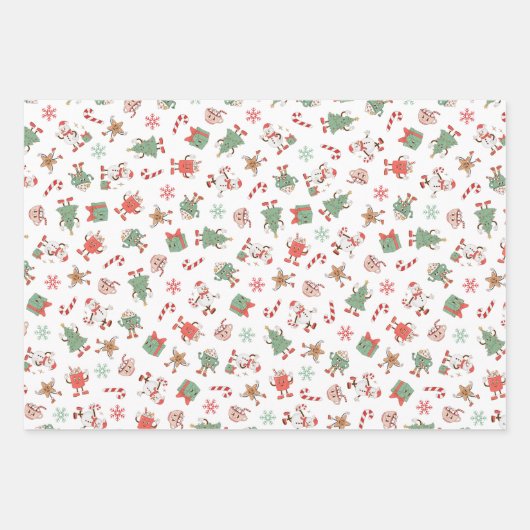 Retro Chillin' mit meinen Schneemassen Weihnachten Geschenkpapier Set (Vorderseite)