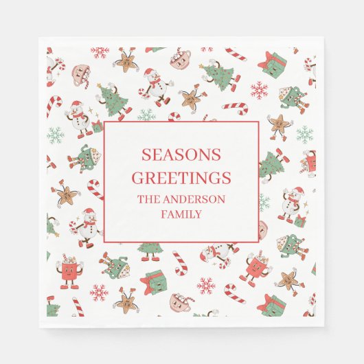 Retro Chillin' mit meinen Schneemassen Weihnachten Serviette (Vorderseite)