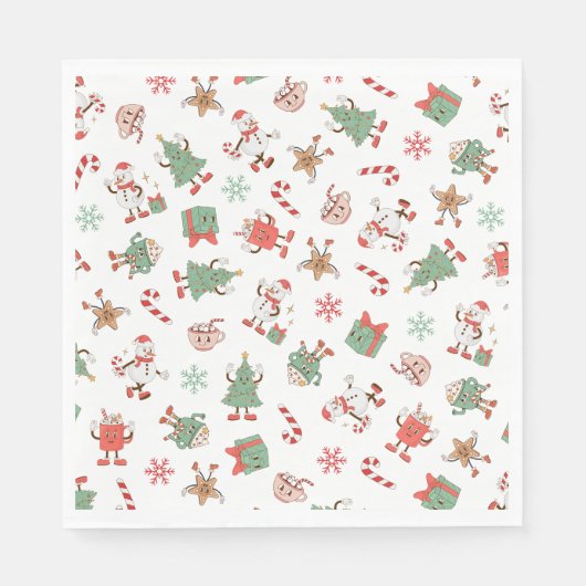 Retro Chillin' mit meinen Schneemassen Weihnachten Serviette (Vorderseite)