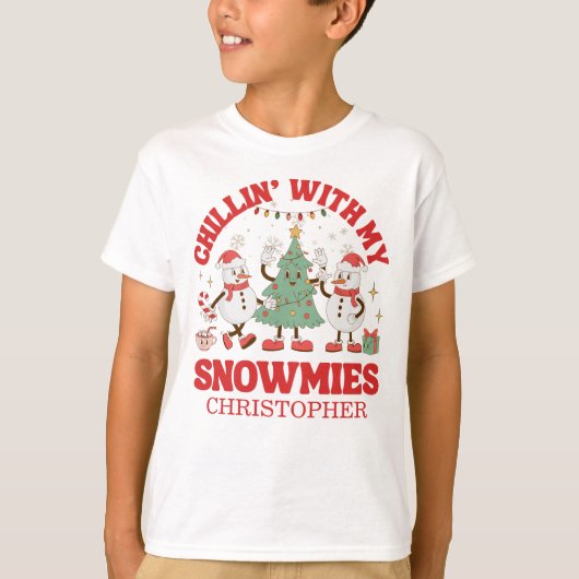 Retro Chillin' mit meinen Schneemassen Weihnachten T-Shirt (Vorderseite)