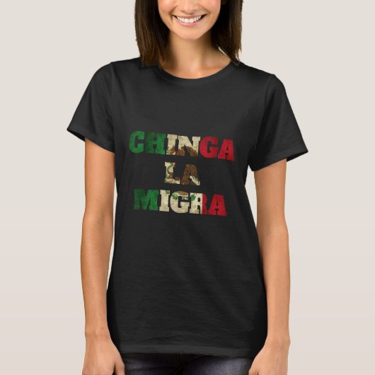 Retro Chinga La Migra Mexico Flag Banderi Ice Immo T-Shirt (Vorderseite)
