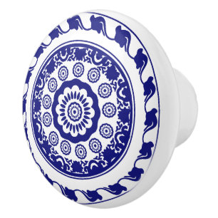 Retro Chinoiserie Blau und Weiß Muster Keramikknauf