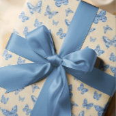 Retro Chinoiserie Blue Butterfells Blush Ivory Geschenkpapier