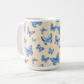 Retro Chinoiserie Blue Butterfells Blush Ivory Kaffeetasse (Vorderseite Links)
