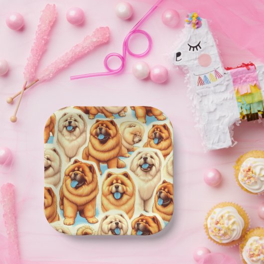 Retro Chow-Chow Nahtloses Muster Pappteller (Party)