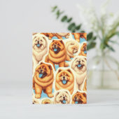 Retro Chow-Chow Nahtloses Muster Postkarte (Stehend Vorderseite)