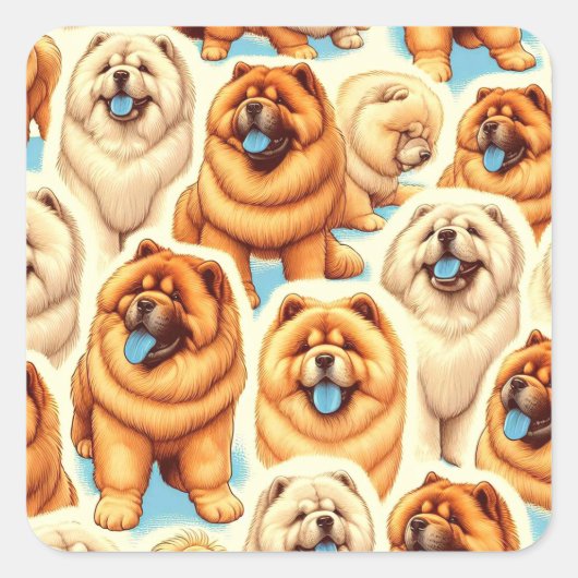 Retro Chow-Chow Nahtloses Muster Quadratischer Aufkleber (Vorderseite)