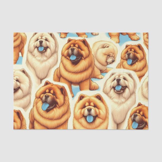 Retro Chow-Chow Nahtloses Muster Seidenpapier (Vorderseite)