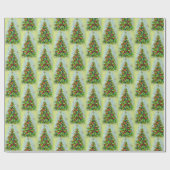 Retro-Christbaum grün & rot Geschenkpapier (Flach)