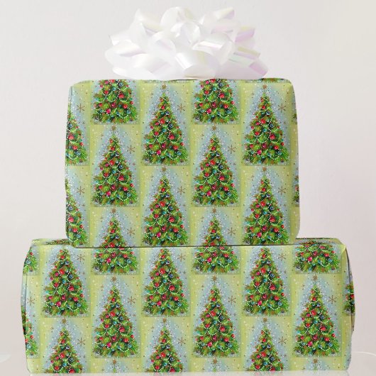 Retro-Christbaum grün & rot Geschenkpapier