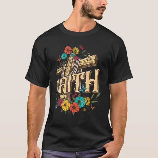 Retro Christlich Faith Blume Cross Jesus T-Shirt (Vorderseite)