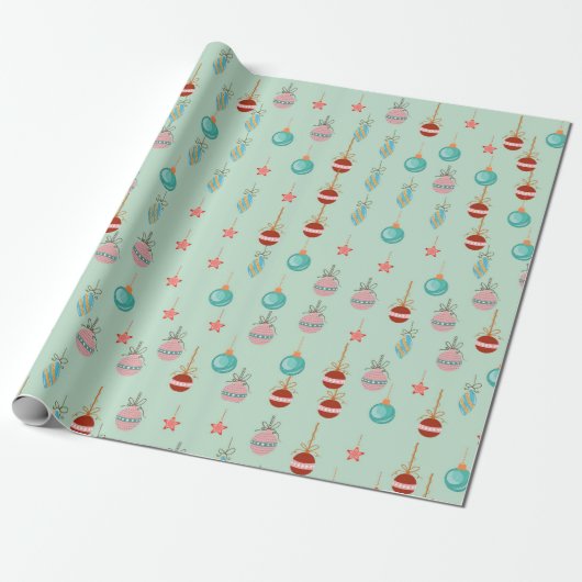 Retro Christma sTree Ornaments Geschenkpapier (Ungerollt)