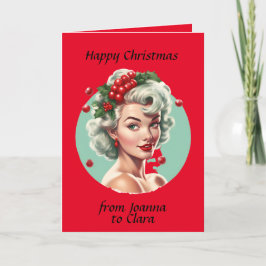 Retro Christmas 1950er Button-Up Girl - Heilige Be Feiertagskarte