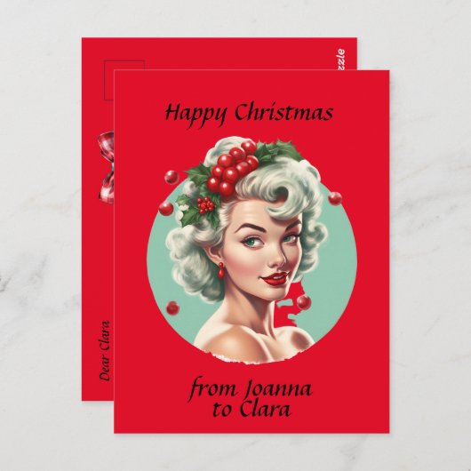Retro Christmas 1950er Button-Up Girl - Heilige Be Postkarte (Vorne/Hinten)