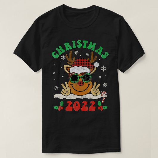 Retro Christmas 2022 Buffalo Red Kariert Reindeer  T-Shirt (Design vorne)