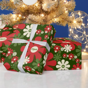 Retro Christmas 60er 70er Floral Pattern für Mama Geschenkpapier