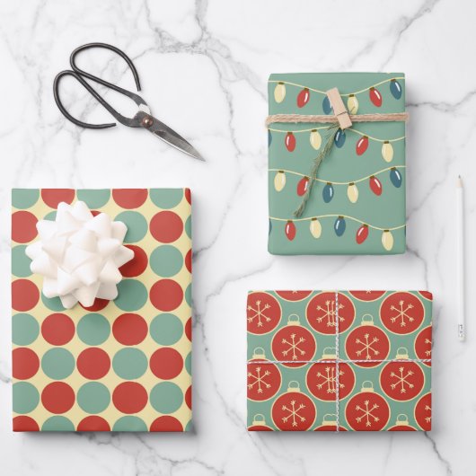 Retro Christmas 60er Vintag Wrapping Papper Geschenkpapier Set (Vorderseite)