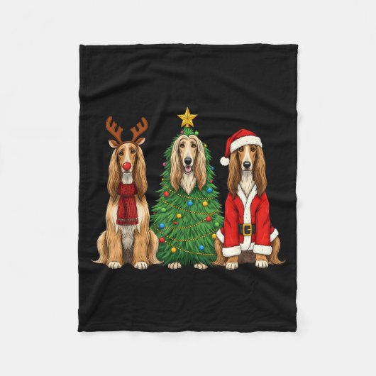 Retro Christmas Afghan Hound Santa Reindeer Dog Lo Fleecedecke (Vorderseite)