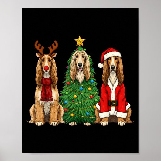 Retro Christmas Afghan Hound Santa Reindeer Dog Lo Poster (Vorne)