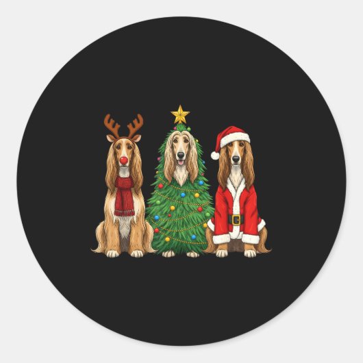 Retro Christmas Afghan Hound Santa Reindeer Dog Lo Runder Aufkleber (Vorderseite)