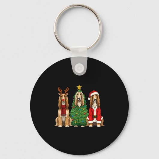 Retro Christmas Afghan Hound Santa Reindeer Dog Lo Schlüsselanhänger (Vorderseite)