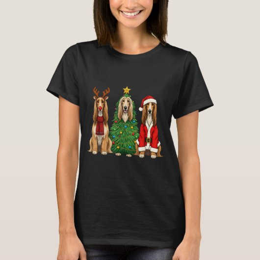 Retro Christmas Afghan Hound Santa Reindeer Dog Lo T-Shirt (Vorderseite)