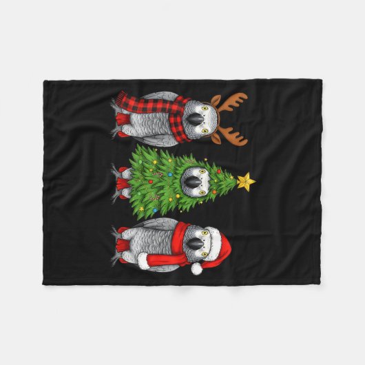 Retro Christmas African G Parrot Bird Santa Reinde Fleecedecke (Vorderseite (Horizontal))