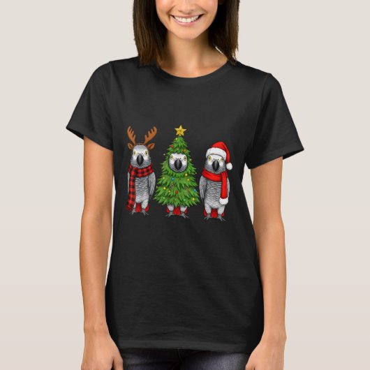 Retro Christmas African G Parrot Bird Santa Reinde T-Shirt (Vorderseite)