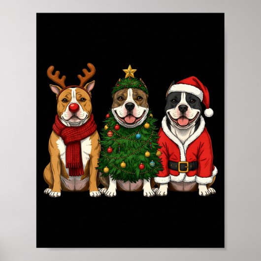 Retro Christmas American Bully Santa Reindeer Dog  Poster (Vorne)