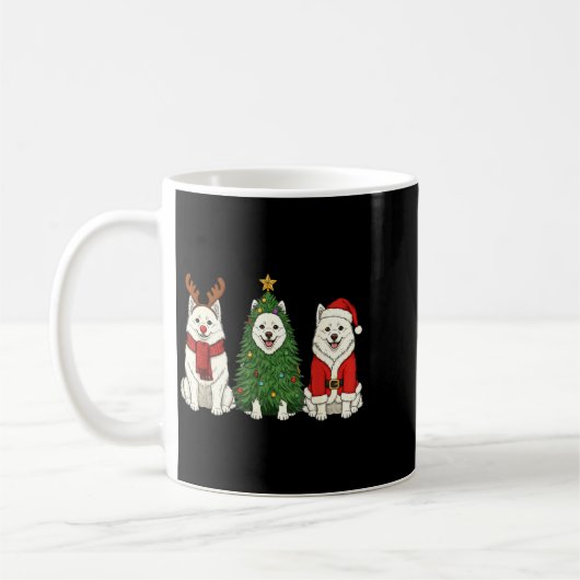 Retro Christmas American Eskimo Dog Santa Reindeer Kaffeetasse (Links)