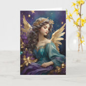 Retro Christmas Angel Art Custom Message Karte (Gelbe Blume)