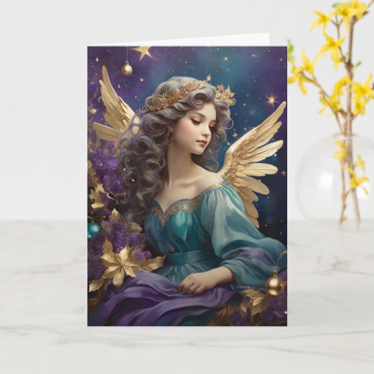 Retro Christmas Angel Art Custom Message Karte (Gelbe Blume)