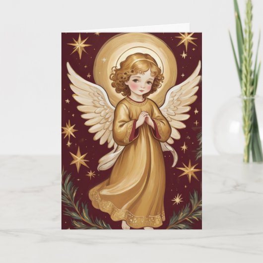 Retro Christmas Angel Art Custom Text Karte (Vorderseite)