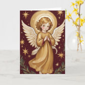 Retro Christmas Angel Art Custom Text Karte (Gelbe Blume)