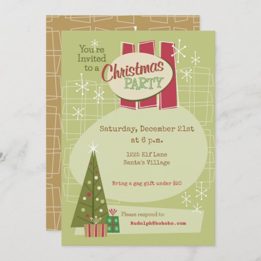 Retro Christmas Anpassbare Party Einladung (Vorne/Hinten)