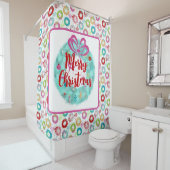 Retro Christmas Aquamarin Wreath Duschvorhang (Beispiel)