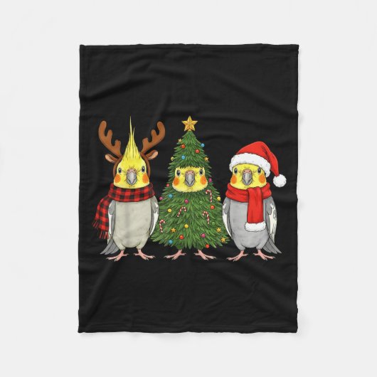Retro Christmas Atiel Parrot Santa Reindeer Fleecedecke (Vorderseite)