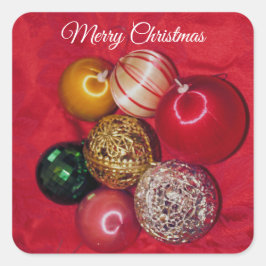 RETRO CHRISTMAS BALLS MERRY CHRISTMAS QUADRATISCHER AUFKLEBER