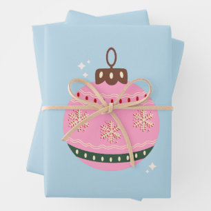 Retro Christmas Bauble Pink Blue Preppy Holiday Geschenkpapier Set