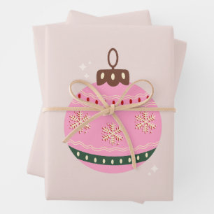 Retro Christmas Bauble Pink Holiday Geschenkpapier Set