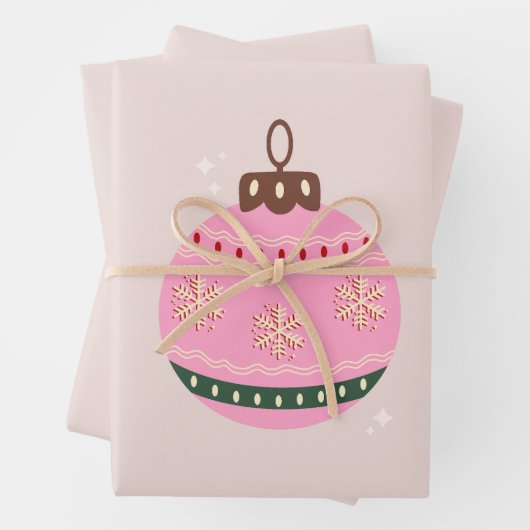 Retro Christmas Bauble Pink Holiday Geschenkpapier Set (Beispiel)