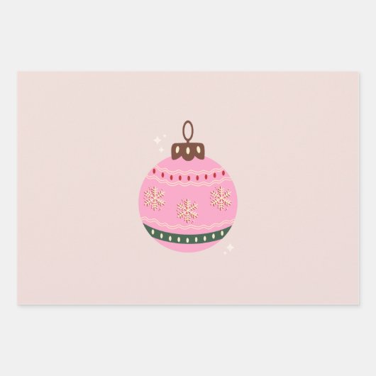 Retro Christmas Bauble Pink Holiday Geschenkpapier Set (Vorderseite)