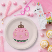 Retro Christmas Bauble Pink Holiday Pappteller (Party)