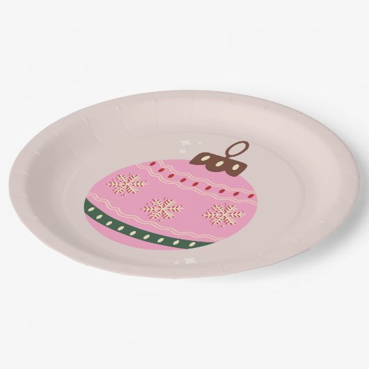 Retro Christmas Bauble Pink Holiday Pappteller (Schrägansicht)