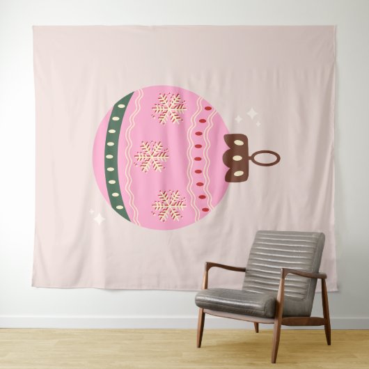 Retro Christmas Bauble Pink Holiday Wandteppich (Beispiel (Horizontal))