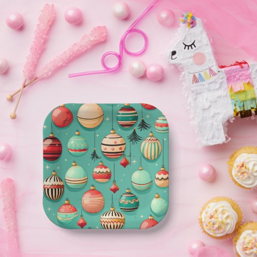 Retro Christmas Baubles Klein Pappteller (Party)