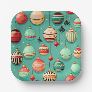 Retro Christmas Baubles Klein Pappteller